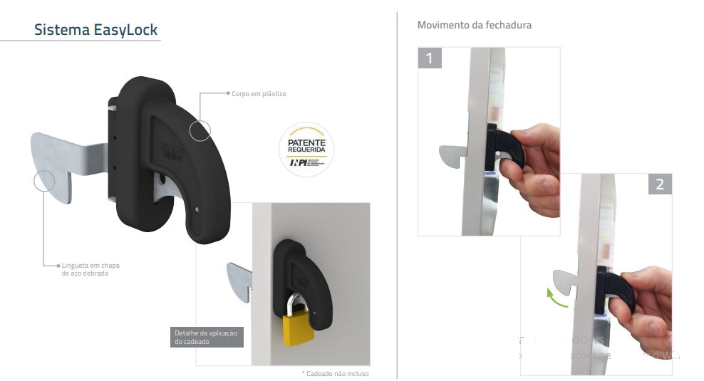 Roupeiro de Aço Euro com 2 Portas com Fechadura Cadeado 1 Módulo - Chapa 26 - Larg. 346 x Prof. 400 x Alt.1900mm