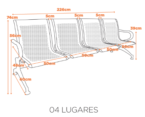 Longarina Dubai Aeroporto com 4 Lugares Resistente e com Design 