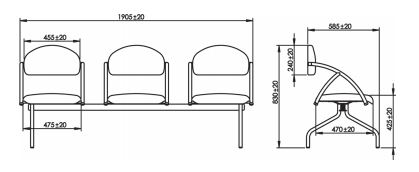 Longarina Aqua com 3 Lugares Base Cromada