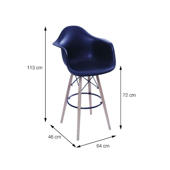 Banqueta DKR com Braço Cor Preta com Base de Madeira