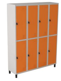 Roupeiro De Aço Euro Com 8 Portas Com Fechadura Cadeado 4 Módulos Na Cor Laranja - Chapa 26 - Larg. 1384 X Prof. 400 X Alt.1900mm