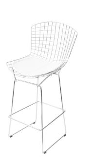 Banqueta Bertoia Cromada Com Almofada Branca