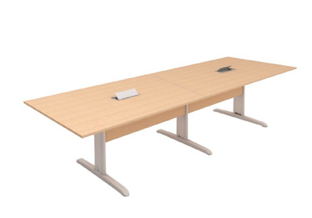 Mesa para Reunião Retangular Bipartida com Sistema de Tomada com 10 Lugares 3000 x 1100 x 740 mm - Romanzza Plus 25 mm