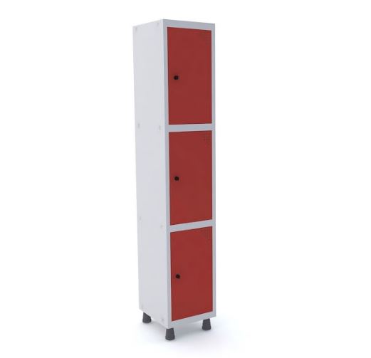 Roupeiro De Aço Pandin 3 Portas Cor Vermelho 345 X 400 X 1930 Mm