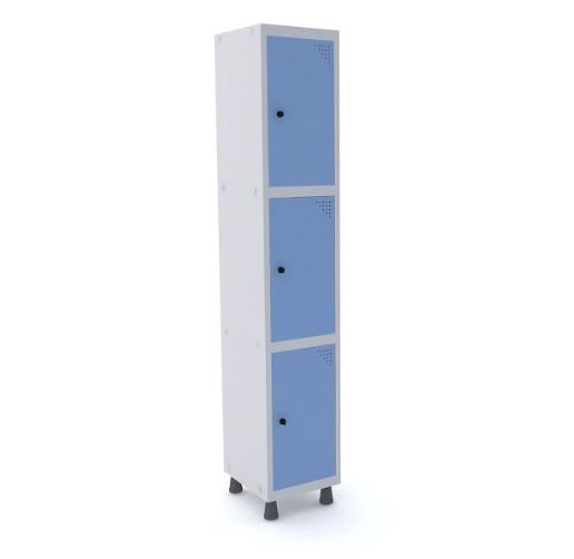 Roupeiro De Aço Pandin 3 Portas Cor Azul Dali 345 X 400 X 1930 Mm