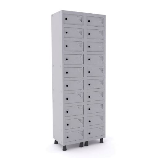 Armário Porta Objeto Pandin 20 Portas Cinza Com Pitão Para Cadeado - 690 X 400 X 1930 Mm