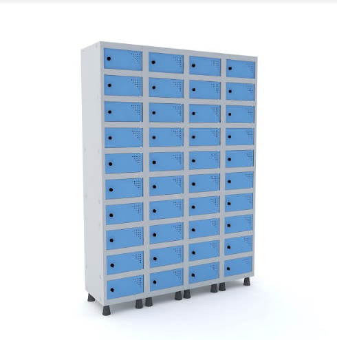 Armário Porta Objeto Pandin 40 Portas Azul Dali Com Pitão Para Cadeado - 1380 X 400 X 1930 Mm