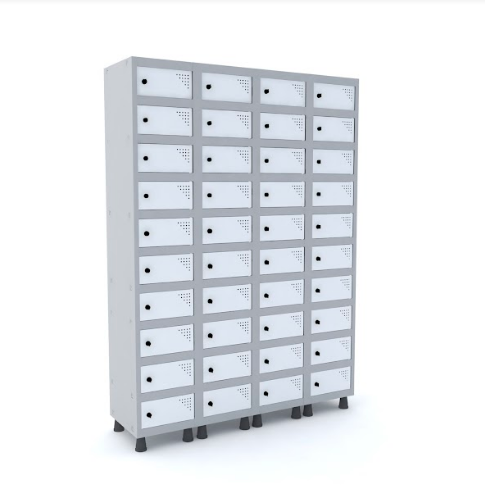 Armário Porta Objeto Pandin 40 Portas Branco com Pitão para Cadeado - 1380 x 400 x 1930 mm