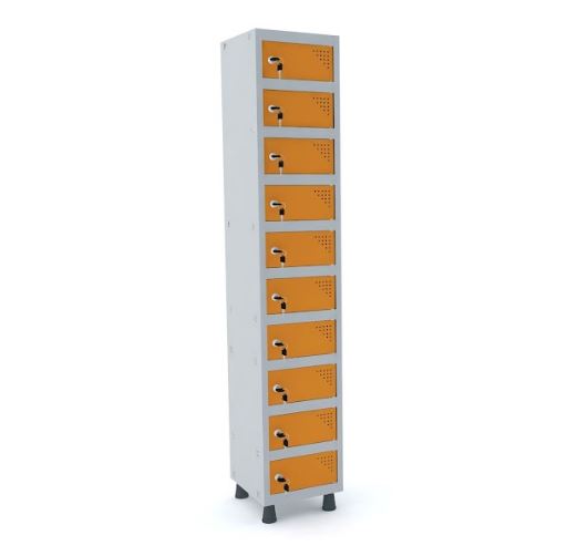 Armário Porta Objeto Pandin 10 Portas Laranja Com Fechamento Fechadura - 345 X 400 X 1930 Mm