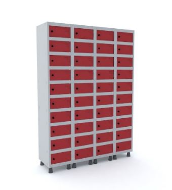 Armário Porta Objeto Pandin 40 Portas Vermelho com Pitão para Cadeado - 1380 x 400 x 1930 mm