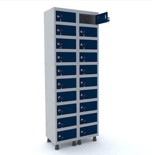 Armário Porta Objeto Pandin 20 Portas Azul Del Rey Com Fechamento Fechadura - 690 X 400 X 1930 Mm