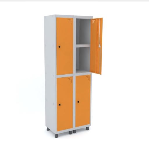 Roupeiro De Aço Pandin 04 Portas Com Prateleira Interna Na Cor Laranja Picasso Com Fechamento Através De Pitão Para Cadeado - 690 X 400 X 1930 Mm