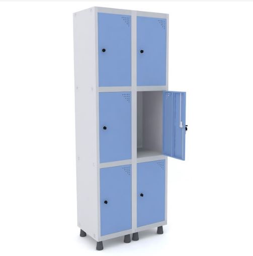 Roupeiro De Aço Pandin 6 Portas Médias Cor Azul Dali Com Fechamento Através De Pitão Para Cadeado 690 X 400 X 1930 Mm