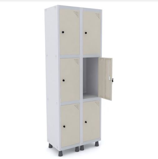 Roupeiro De Aço Pandin 6 Portas Médias Cor Bege Areia Com Fechamento Através De Pitão Para Cadeado 690 X 400 X 1930 Mm