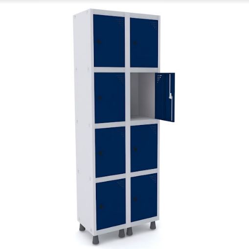 Roupeiro de Aço Pandin 8 Portas Pequenas na Cor Azul Del Rey com Fechamento através de Pitão para Cadeado 690 x 400 x 1930 mm