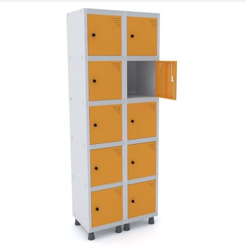 Roupeiro De Aço Pandin 10 Portas Pequenas Na Cor Laranja Picasso Com Fechamento Através De Pitão Para Cadeado 690 X 400 X 1930 Mm