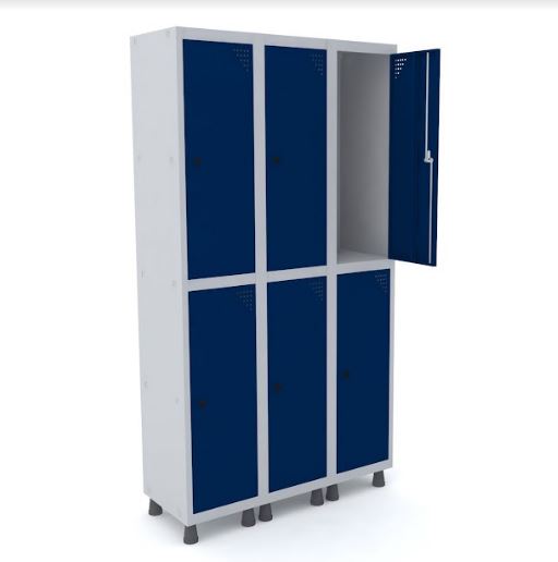 Roupeiro De Aço Pandin 6 Portas Grandes Na Cor Azul Del Rey Com Fechamento Através De Pitão Para Cadeado 1035 X 400 X 1930 Mm