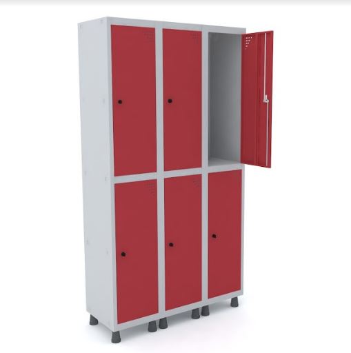 Roupeiro de Aço Pandin 6 Portas Grandes na Cor Vermelha com Fechamento através de Pitão para Cadeado 1035 x 400 x 1930 mm