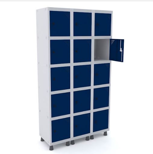 Roupeiro De Aço Pandin 15 Portas Pequenas Na Cor Azul Del Rey Com Fechamento Através De Pitão Para Cadeado 1035 X 400 X 1930 Mm