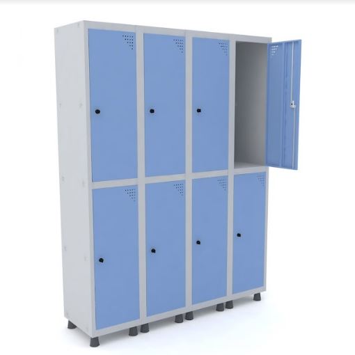 Roupeiro de Aço Pandin 8 Portas Grandes na Cor Azul Dali com Fechamento através de Pitão para Cadeado 1390 x 400 x 1930 mm