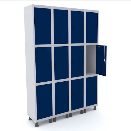 Roupeiro de Aço Pandin 12 Portas Médias na Cor Azul Del Rey com Fechamento através de Pitão para Cadeado 1380 x 400 x 1930 mm