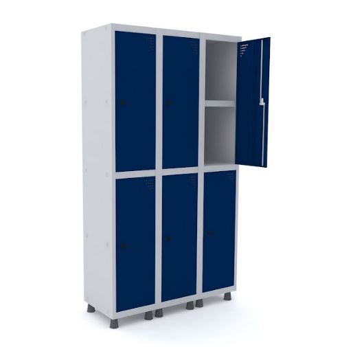 Armário Roupeiro Com 1 Prateleira No Meio De Aço Pandin Com 6 Portas Grandes Na Cor Azul Del Rey Com Fechamento Através De Pitão - 1035 x 400 X 1930 Mm