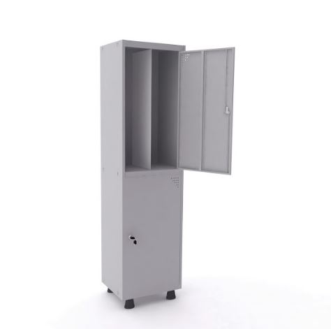 Armário Roupeiro De Aço Pandin Insalubre Com 2 Portas Com Divisória Interna Vertical Na Cor Cinza Cristal - Aprovado Pela NR-18 E NR-24