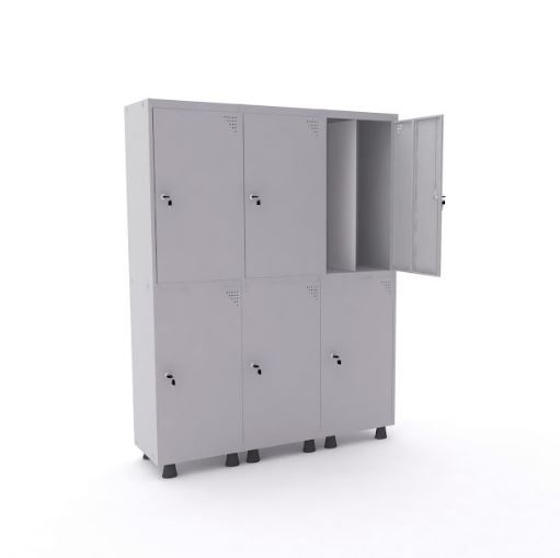  Armário Roupeiro Locker De Aço Pandin Insalubre Com 6 Portas Grandes Com Divisória Interna Na Vertical Na Cor Cinza Cristal - Aprovado Pela Nr-18 E Nr-24